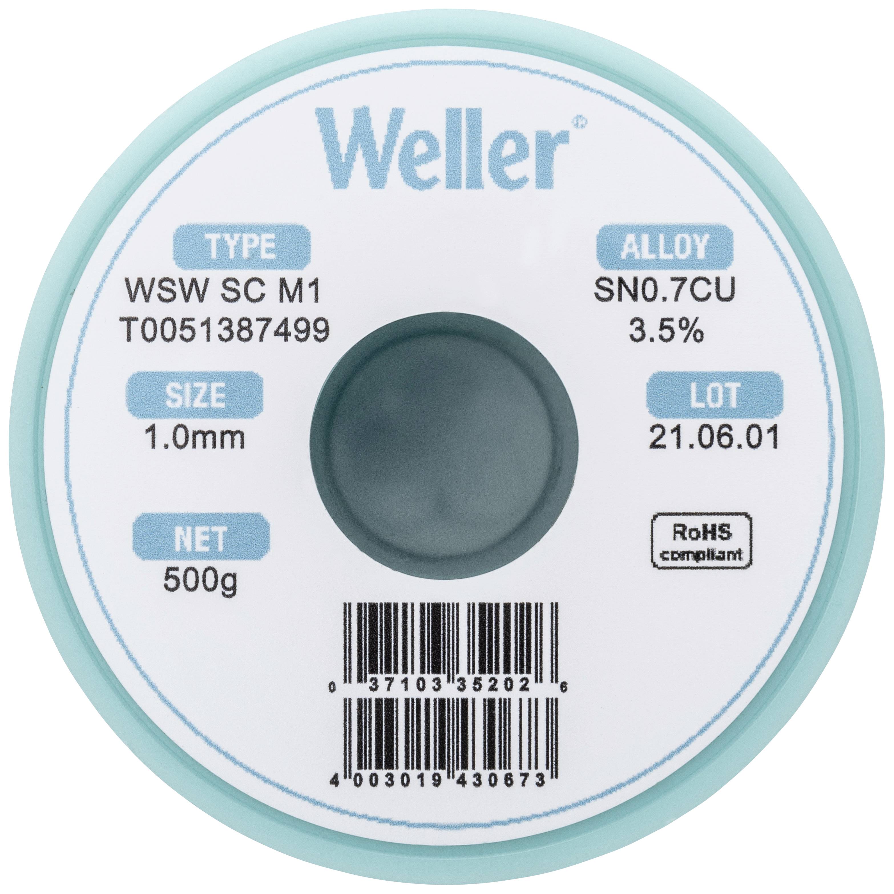 Forrasztóón, ólommentes, tekercs, Weller WSW SC M1 Sn0.7Cu 500 g 1.0 mm