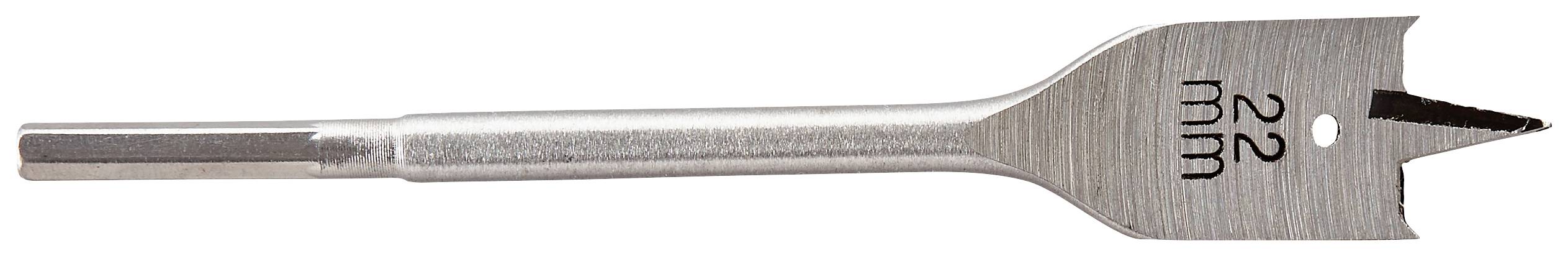 Lapos fémfúrófej 22 mm-es gravírozott jelöléssel, alkalmas 22 milliméteres faanyagok fúrására.