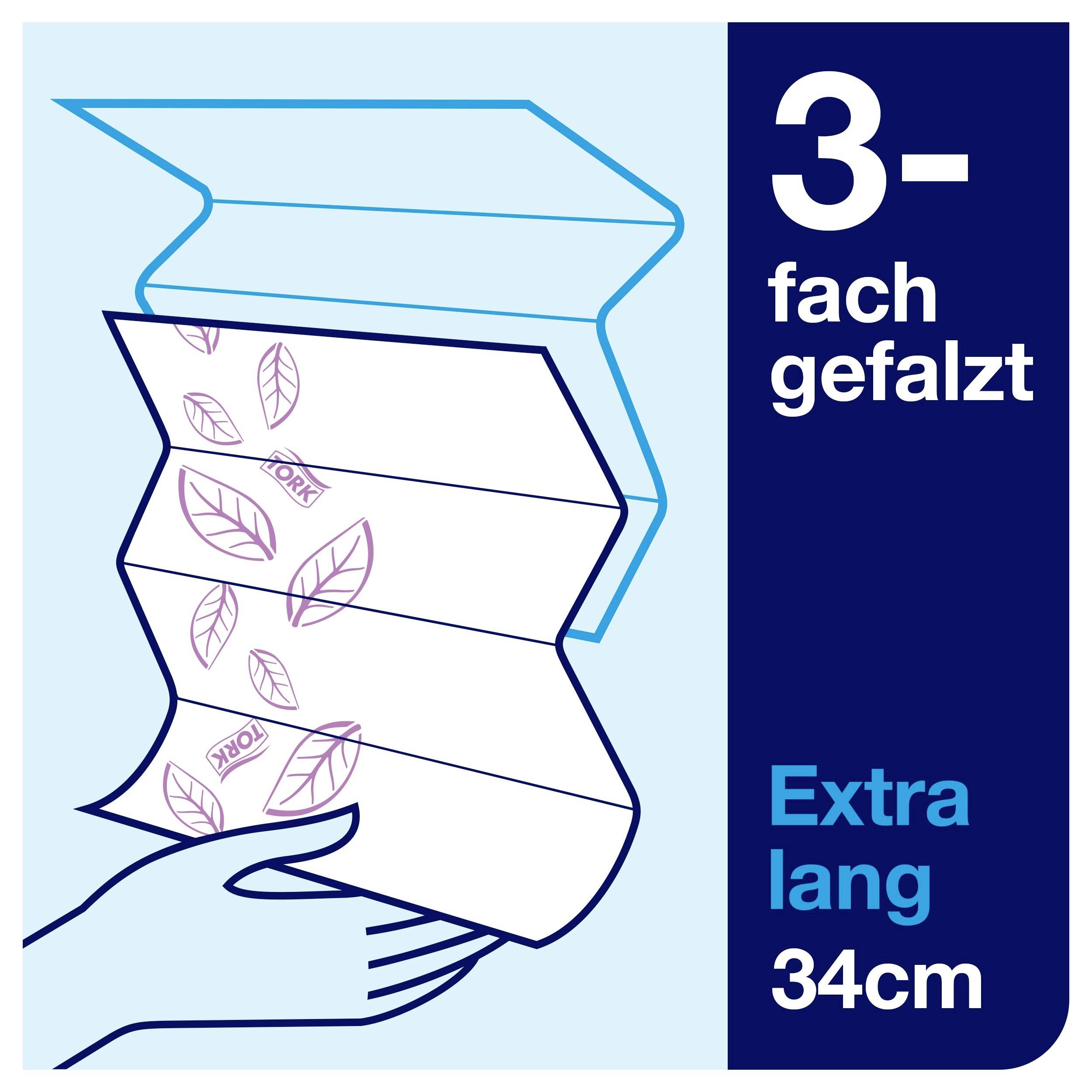 Háromszorosan hajtogatott konyhai papírtörlő levélmintás dizájnnal. Extra hosszú: 34 cm.