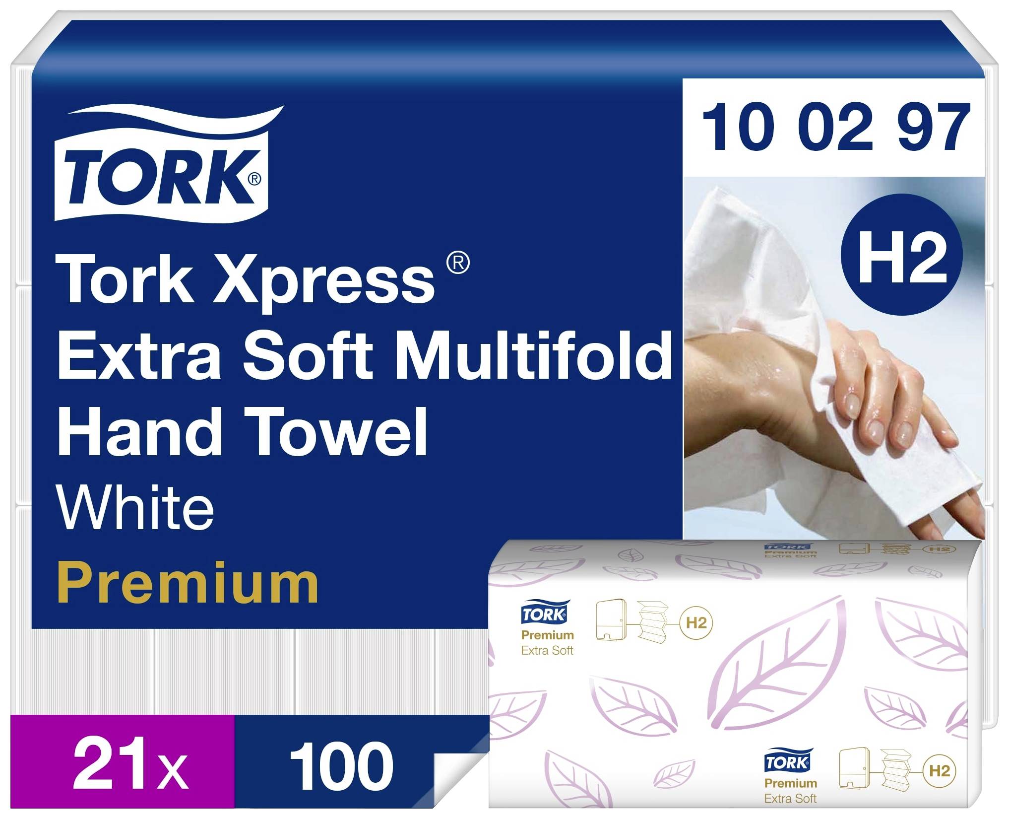 Tork Xpress Extra Soft Multifold kéztörlő, Fehér, Prémium minőség, 21 csomag, 100 kéztörlő csomagonként, H2 rendszer.