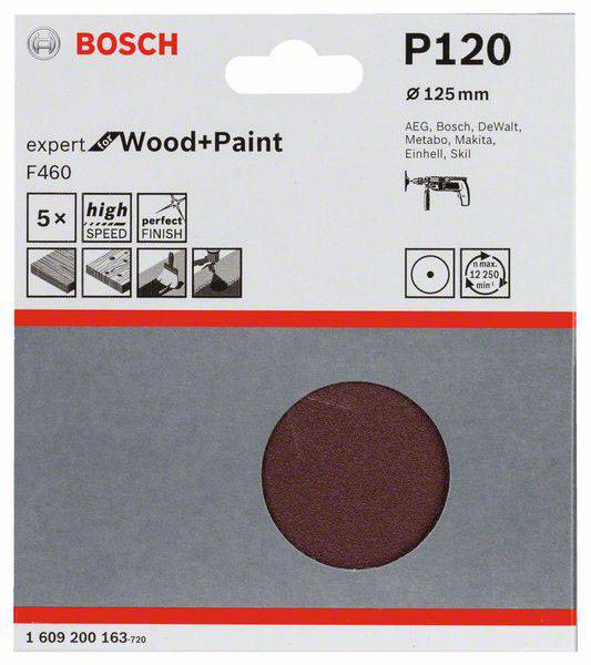 Papier abrasif pour plateau de ponçage non perforé Bosch Accessories 1609200163 Grain 120 (Ø) 125 mm 5 pc(s) — Photo 2 sur 2