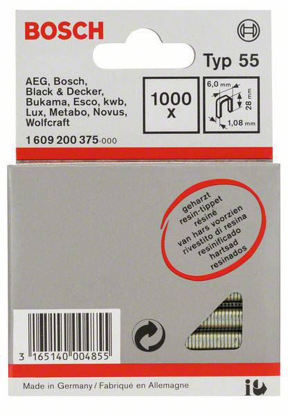 Keskenyhátú kapocs, 55-ös típus, 6 x 1,08 x 28 mm,os csomag 1000 db Bosch 1609200375