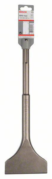 Bosch lapos vésőszár SDS-max befogással, kő- és betonmegmunkáláshoz alkalmas. A termék információival ellátott csomagolás.