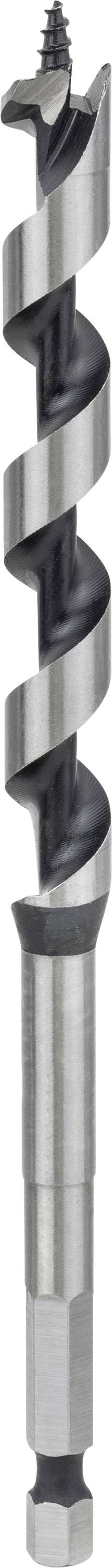 Acélból készült kígyófúró hegyes hegyével és spirál alakú kialakításával, fafúráshoz.