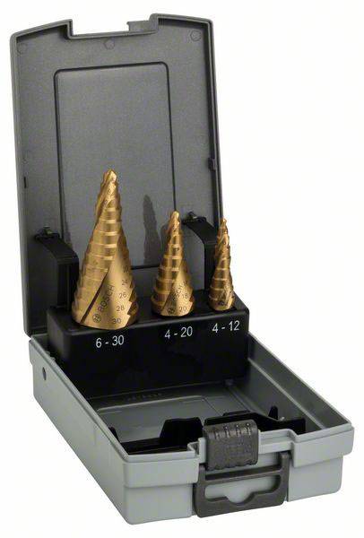 Bosch Accessories 2608587432 HSS Fokozatfúró készlet 3 részes TiN 3 oldalú szár 1 készlet