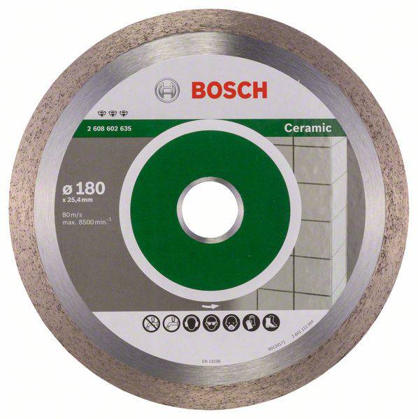 'Bosch kerámia vágókorong, átmérő 180 mm, csempékhez. Max. fordulatszám: 8500 ford/perc. Kerámiai anyagokhoz alkalmas.'