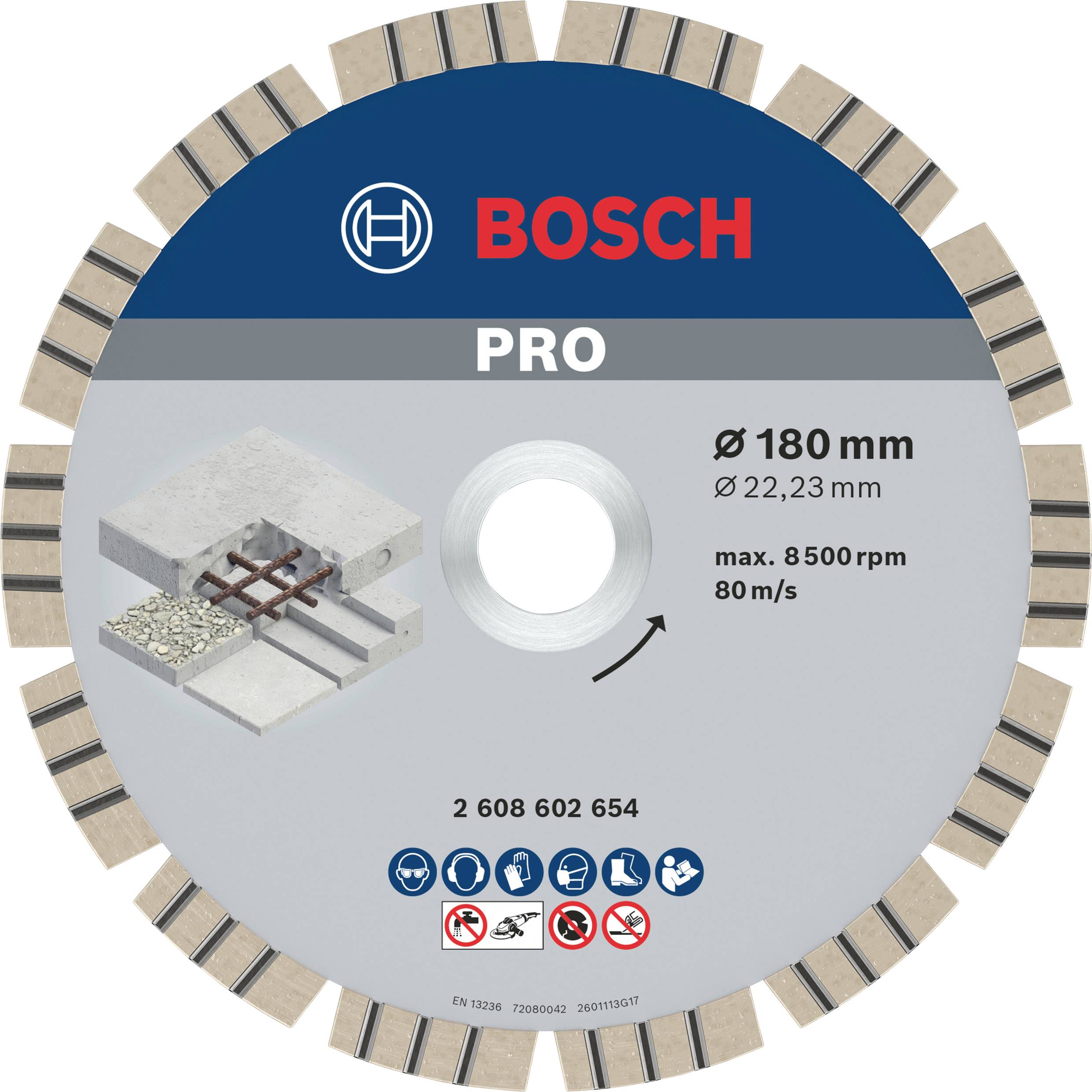 Bosch Accessories 2608602654 Bosch Power Tools Gyémánt bevonatú vágótárcsa Ø 180 mm Furat átmérő 22.23 mm Beton 1 db