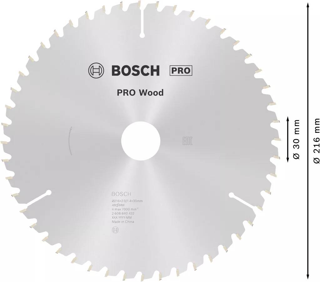 Bosch márkájú fűrészlap fához. Átmérő 216 mm, furat mérete 30 mm.