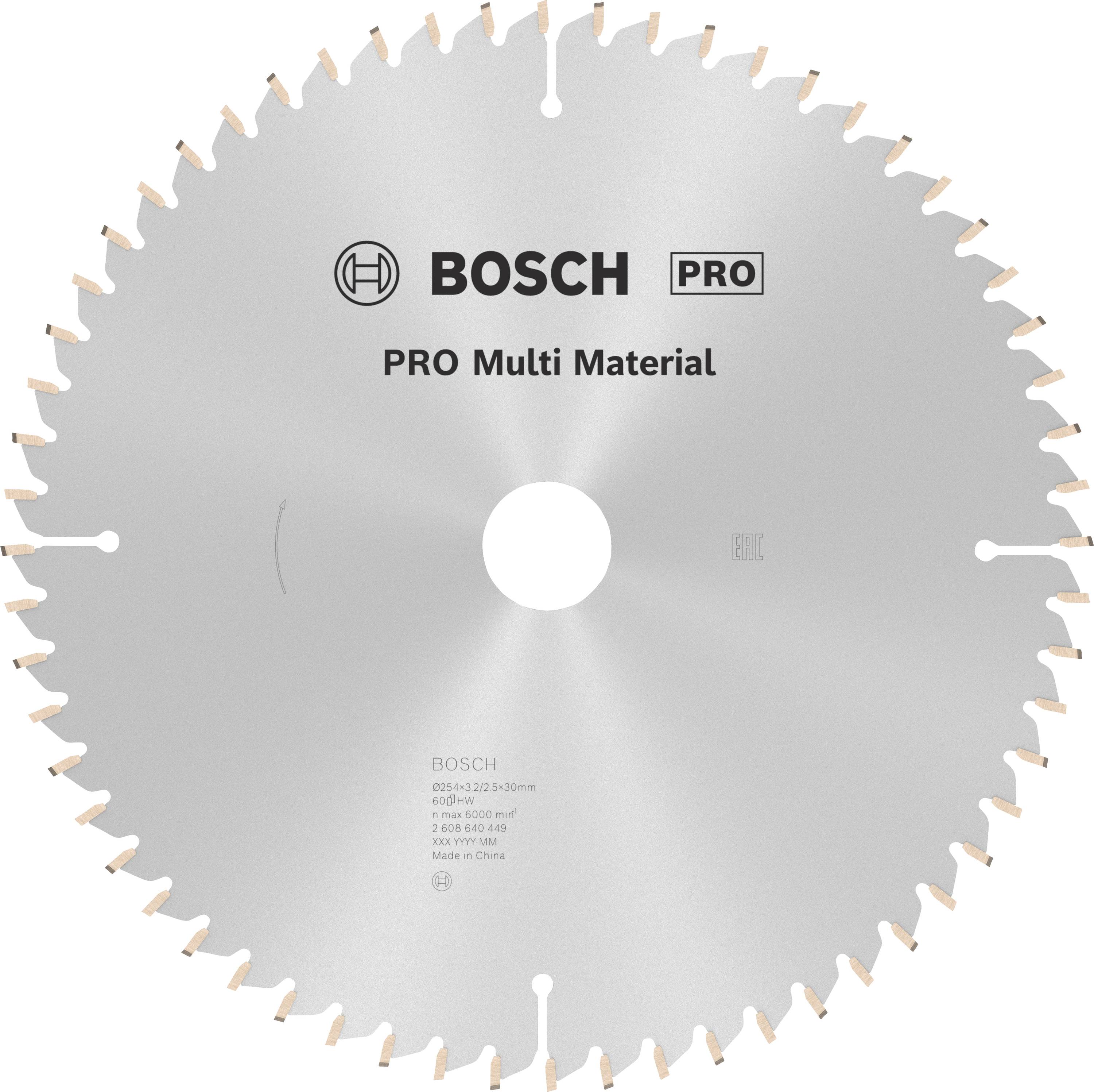 Bosch Accessories Multi Material 2608640449 Keményfém körfűrészlap 254 x 30 x 3.2 mm Fogak száma (collonként): 60 1 db