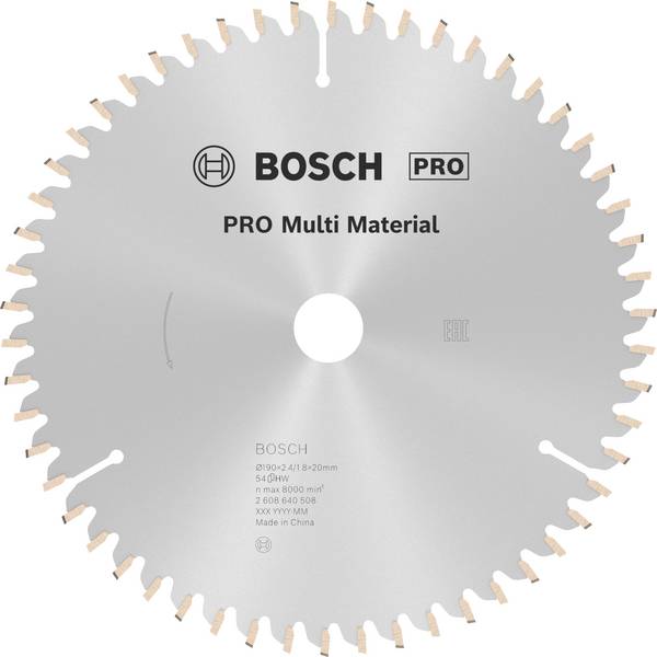 Bosch Accessories Multi Material 2608640508 Keményfém körfűrészlap 190 x 20 x 2.4 mm Fogak száma (collonként): 54 1 db