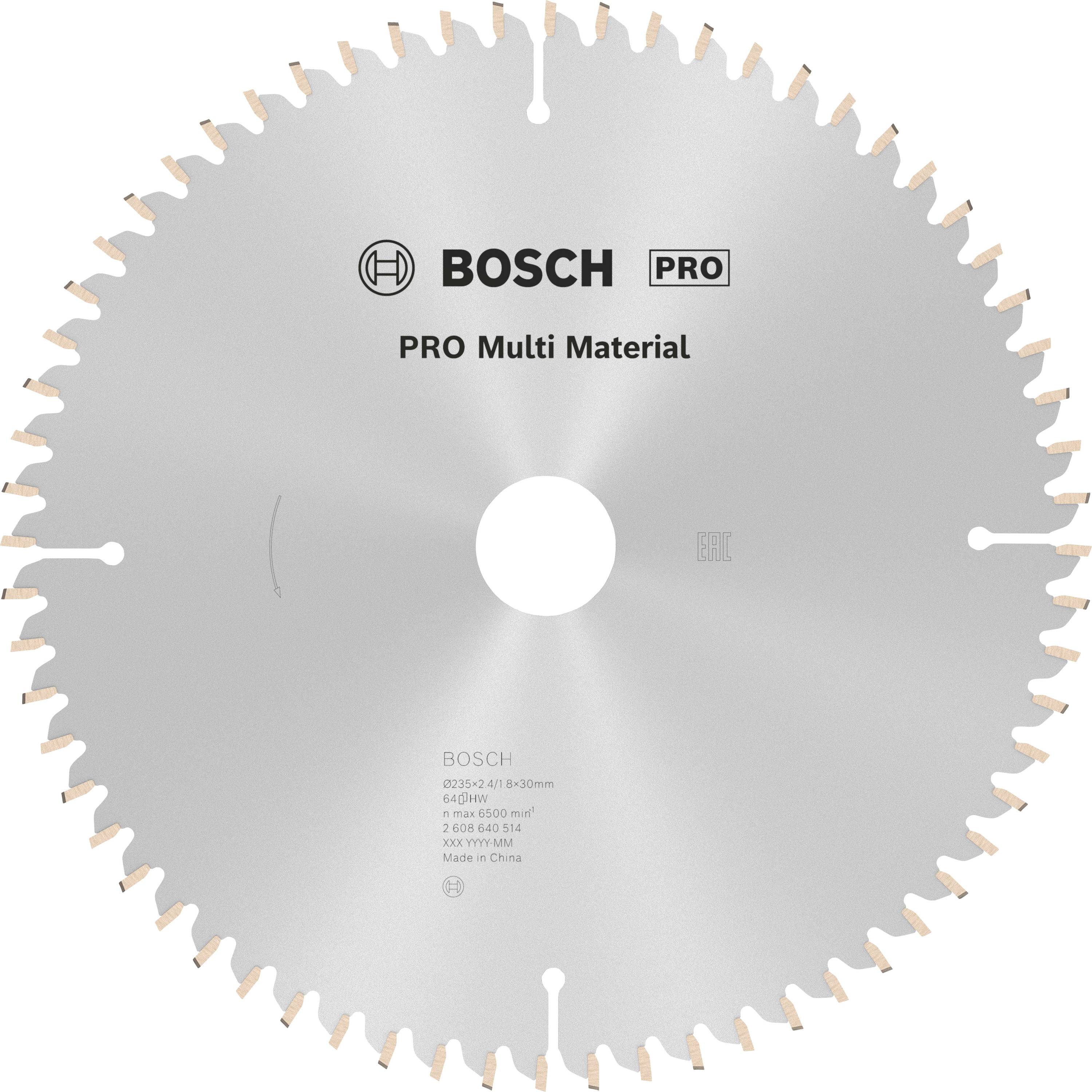 Bosch Accessories Multi Material 2608640514 Keményfém körfűrészlap 235 x 30 x 2.4 mm Fogak száma (collonként): 64 1 db