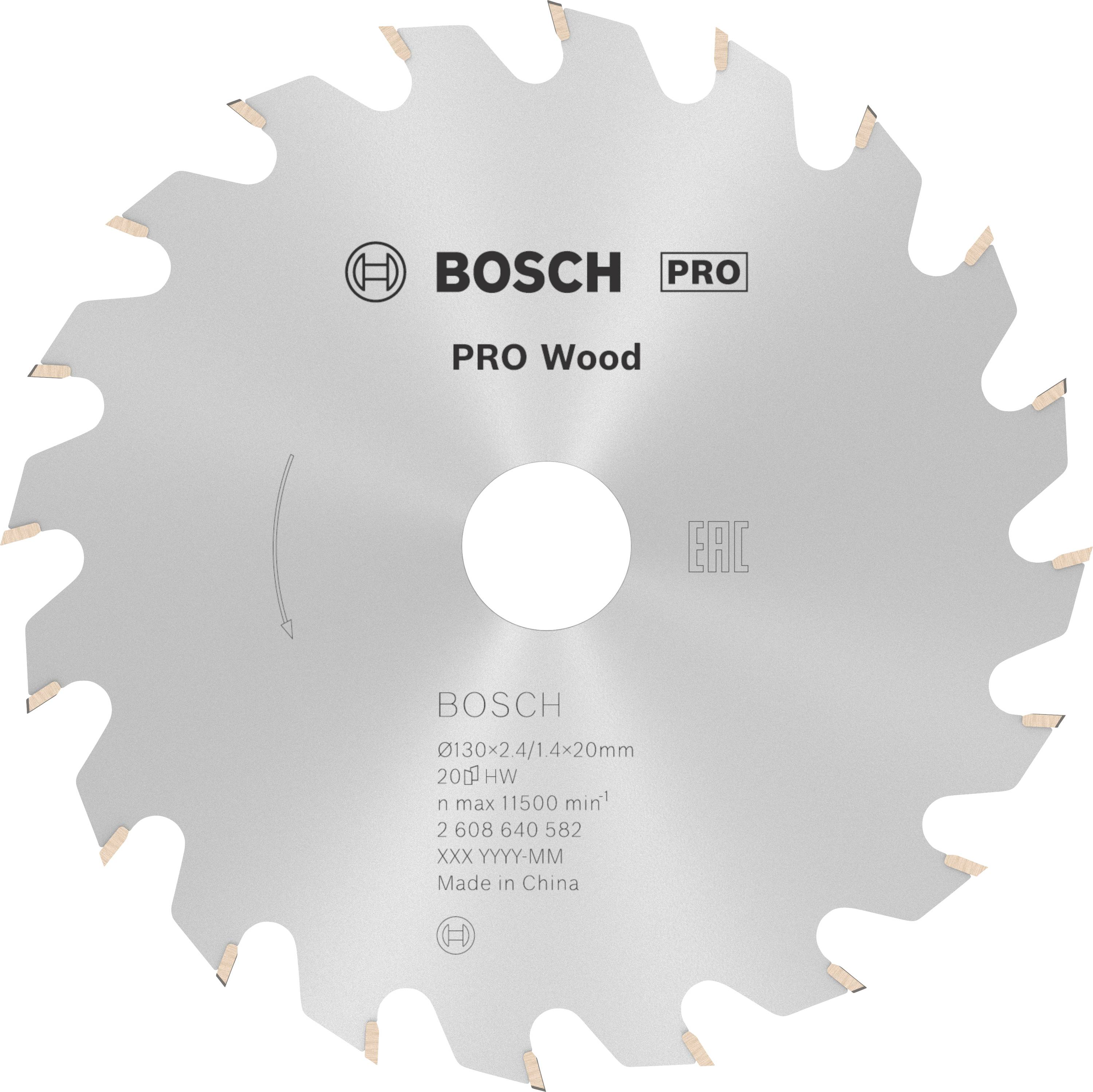 Bosch Pro Wood fűrészlap több foggal és '210 x 30 x 2,4/1,6 x 20 mm' nyomtatvánnyal. Alkalmas fa vágásához.