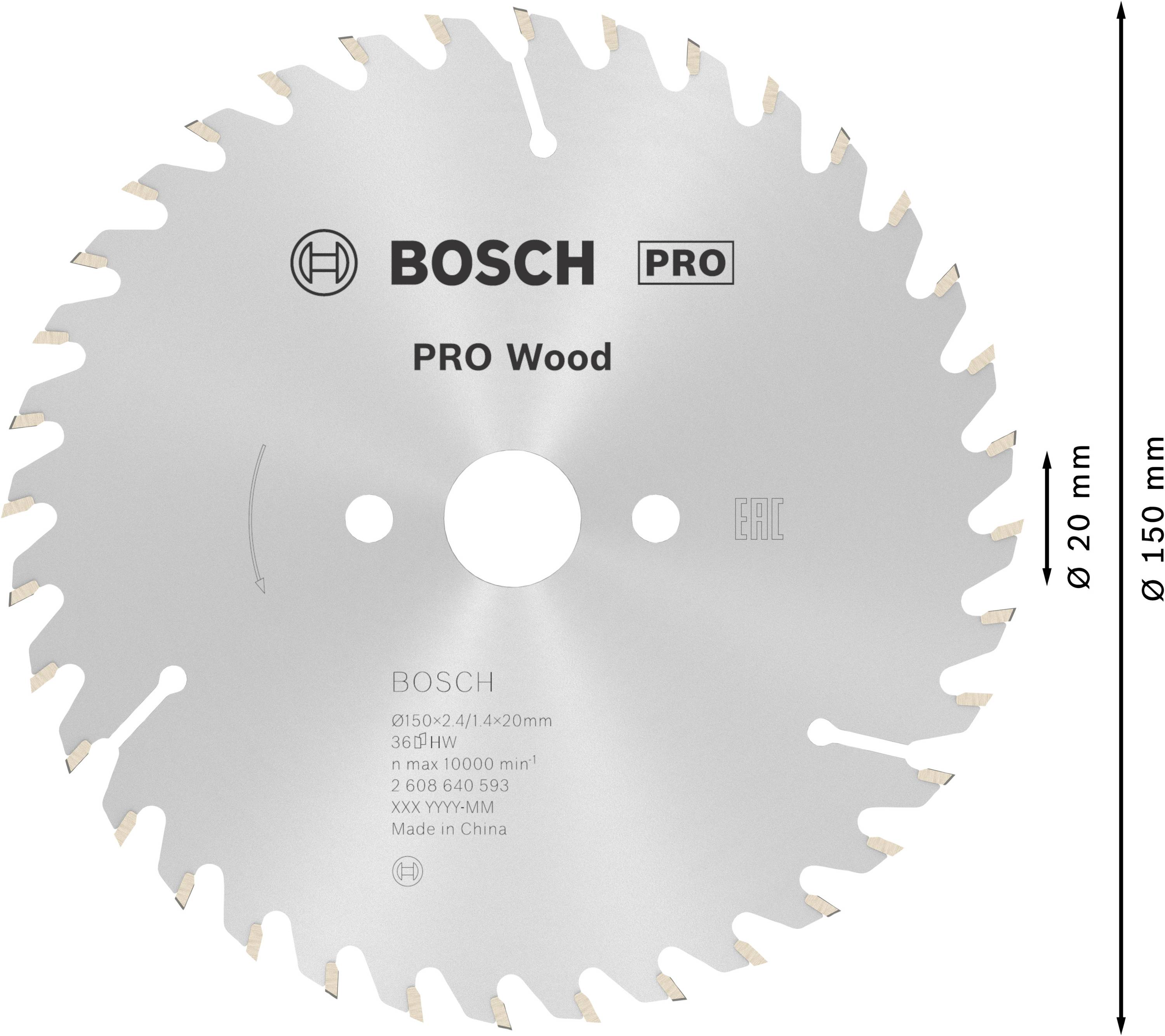 Bosch körfűrészlap, alkalmas faipari munkákhoz. Átmérő 150 mm, maximális fordulatszám 10.000 ford/perc.
