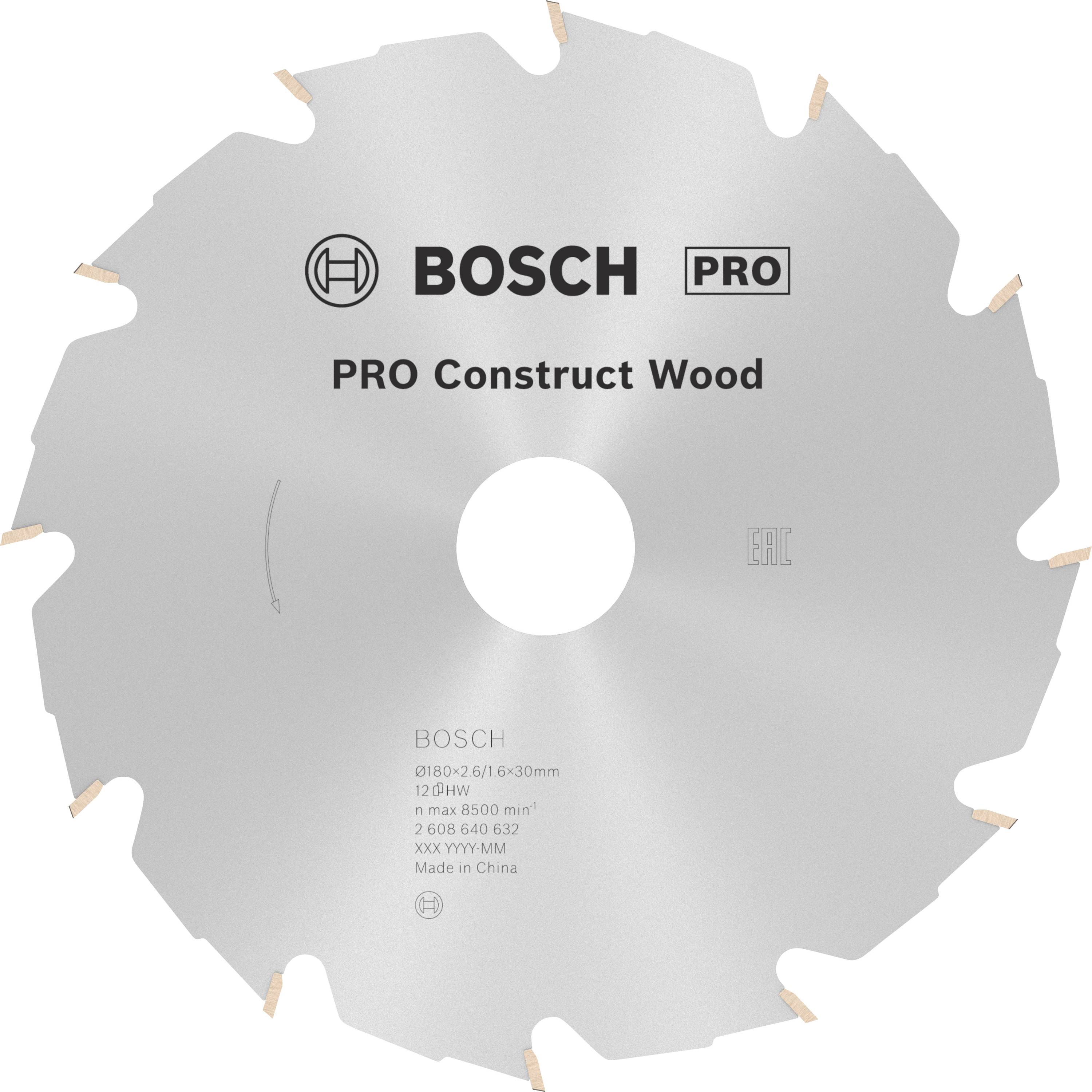 Bosch Accessories Construct Wood 2608640632 Keményfém körfűrészlap 180 x 30 x 2.6 mm Fogak száma (collonként): 12 1 db