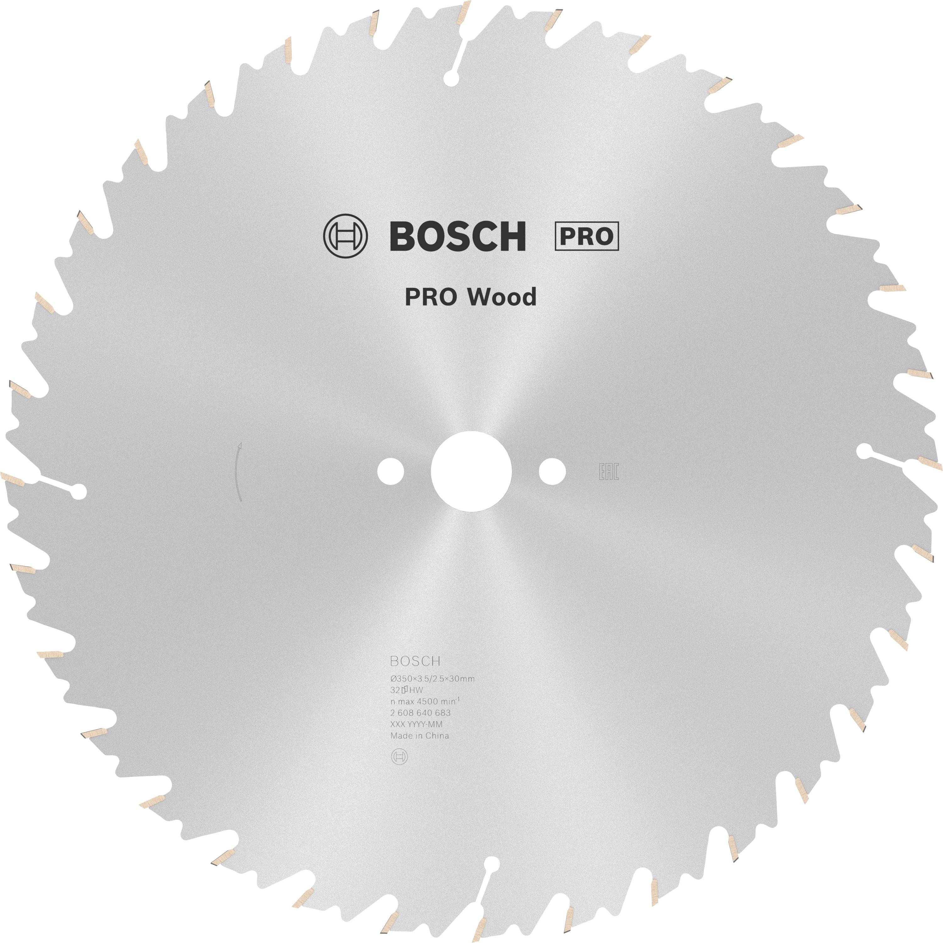 Bosch márkájú körfűrészlap fához, 'PRO Wood' felirattal.