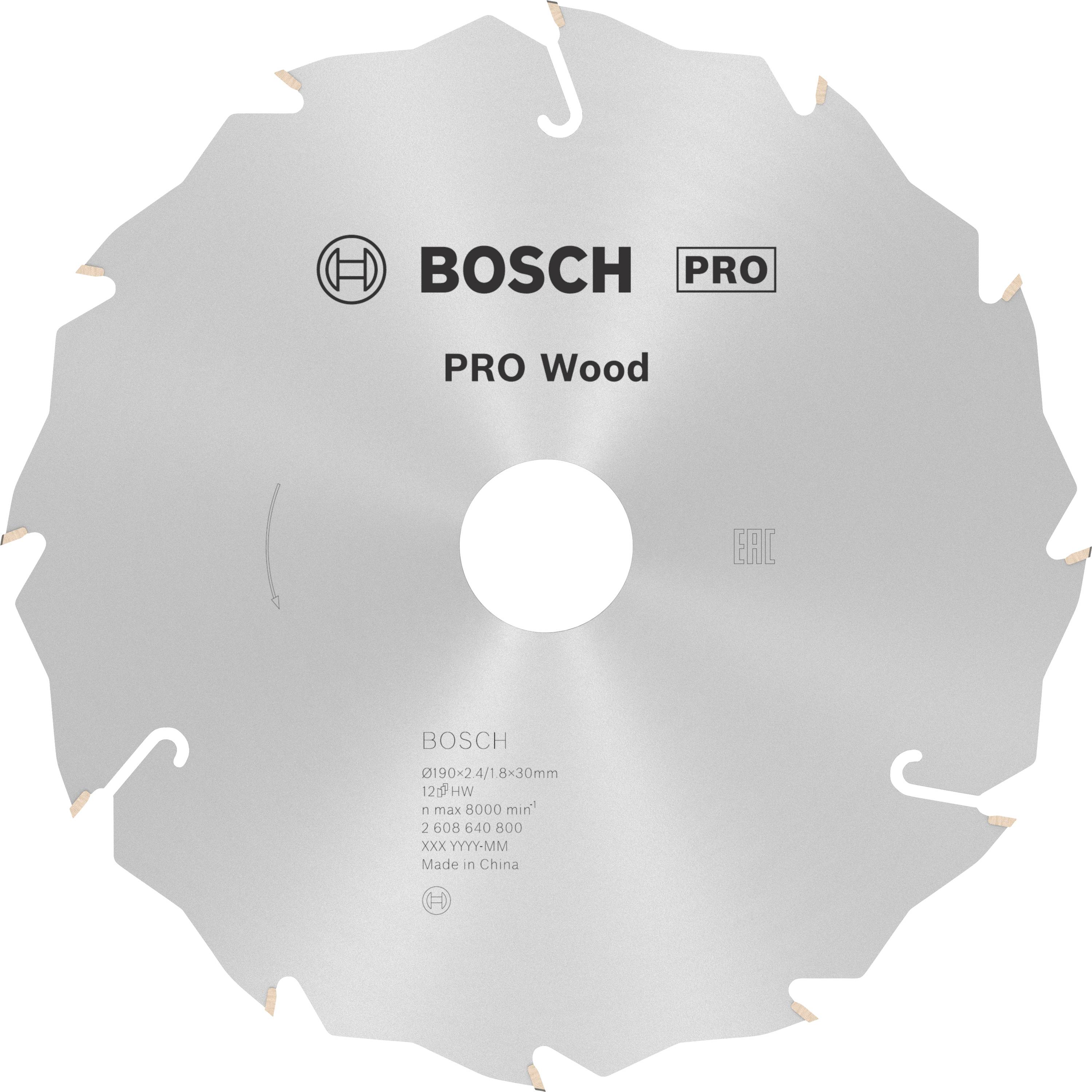 Bosch Accessories Standard for Wood Speed 2608640800 Keményfém körfűrészlap 190 x 30 x 2.6 mm Fogak száma (collonként): 12 1 db