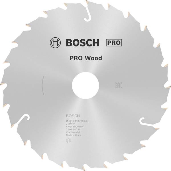 Bosch Accessories Standard for Wood Speed 2608640801 Keményfém körfűrészlap 190 x 30 x 2.6 mm Fogak száma (collonként): 24 1 db