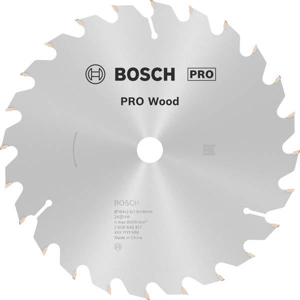 Bosch Accessories Optiline Wood 2608640817 Keményfém körfűrészlap 184 x 16 x 2.6 mm Fogak száma (collonként): 24 1 db