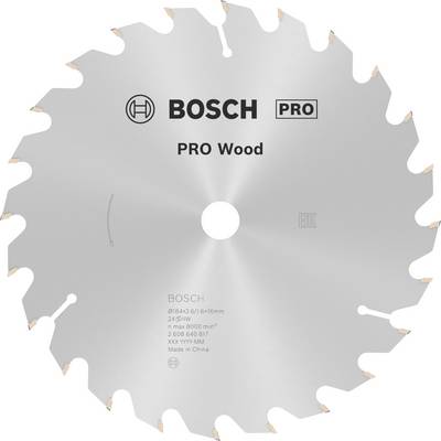 Bosch PRO Wood fűrészlap, nyomattal és logókkal ellátva, alkalmas faipari munkákhoz.