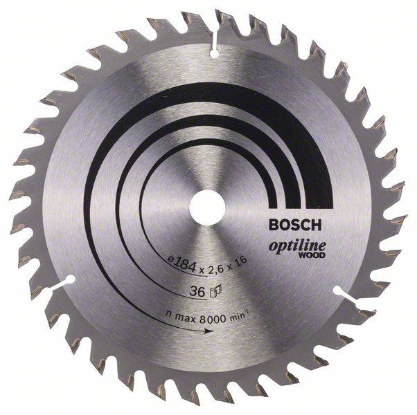 Bosch Accessories Optiline Wood 2608640818 Keményfém körfűrészlap 184 x 16 x 2.6 mm Fogak száma (collonként): 36 1 db