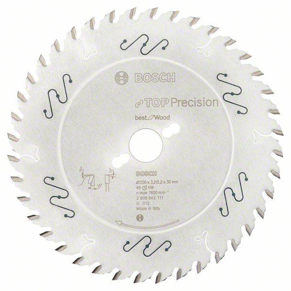 Bosch Accessories Top Precision 2608642111 Keményfém körfűrészlap 250 x 30 x 3.2 mm Fogak száma (collonként): 40 1 db