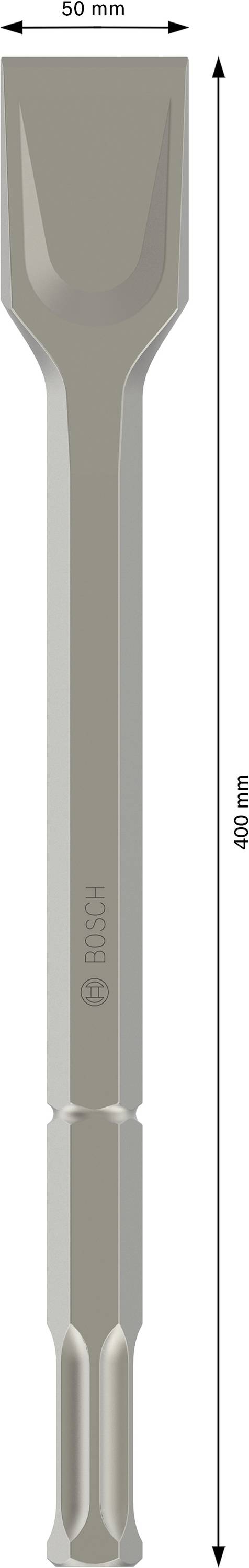 Egy véső 400 mm teljes hosszúsággal és 20 mm szélességgel a hegyénél.