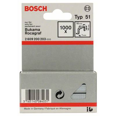 Tűzőkapocs, 51-es típus, 10 x 1 x 14 mm 1000 db Bosch 2609200203