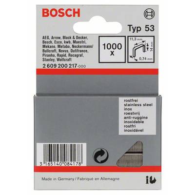 Tűzőkapocs, 53-as típus, 11,4 x 0,74 x 14 mm, rozsdamentes acél 1000 db Bosch 2609200217