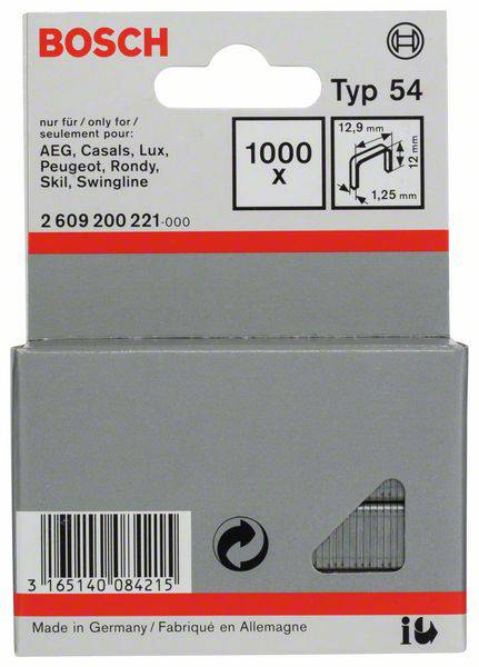 Tűzőkapocs, 54-es típus, 12,9 x 1,25 x 12 mm 1000 db Bosch 2609200221