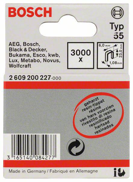 Keskenyhátú kapocs, 55-ös típus, 6 x 1,08 x 23 mm, 3000 darabos csomag 3000 db Bosch 2609200227