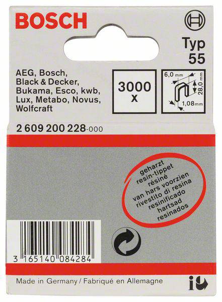 Keskenyhátú kapocs, 55-ös típus, 6 x 1,08 x 28 mm, 3000 darabos csomag 3000 db Bosch 2609200228