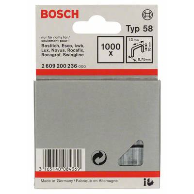 Tűzőkapocs, 58-as típus, 13 x 0,75 x 10 mm, 1000 db Bosch 2609200236