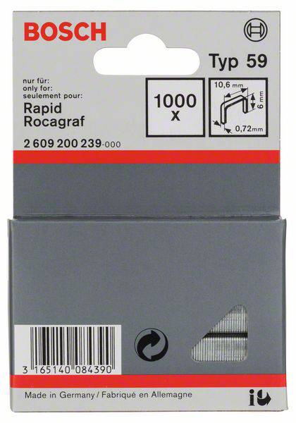 Tűzőkapocs, 59-as típus, 10,6 x 0,72 x 6 mm, 1000 db Bosch 2609200239