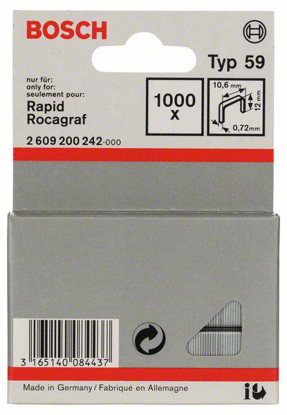 Tűzőkapocs, 59-as típus, 10,6 x 0,72 x 12 mm, 1000 db Bosch 2609200242