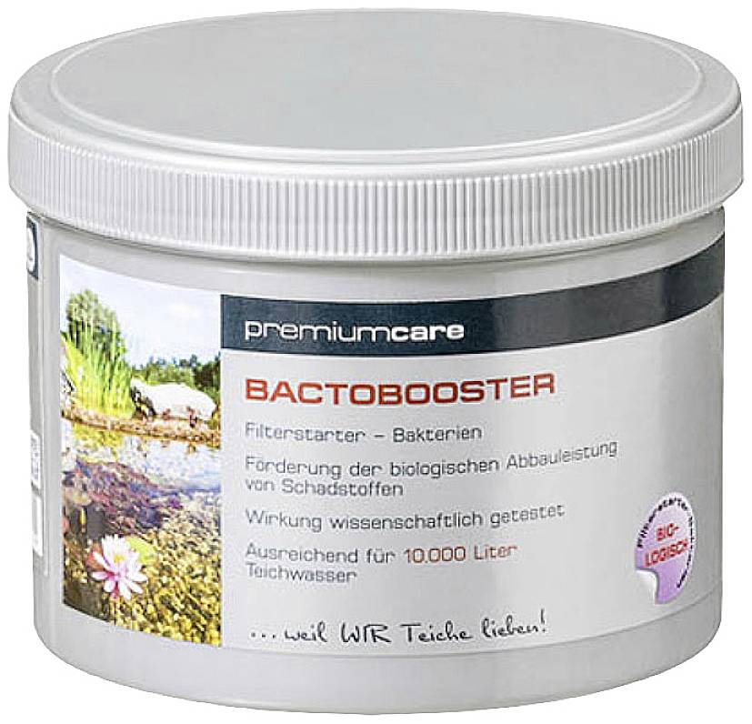 Kerek doboz 'Bactobooster' tóápoláshoz, tartalmaz baktériumokat a víz szennyezőanyag-csökkentéséhez, 10.000 liter vízhez elegendő.