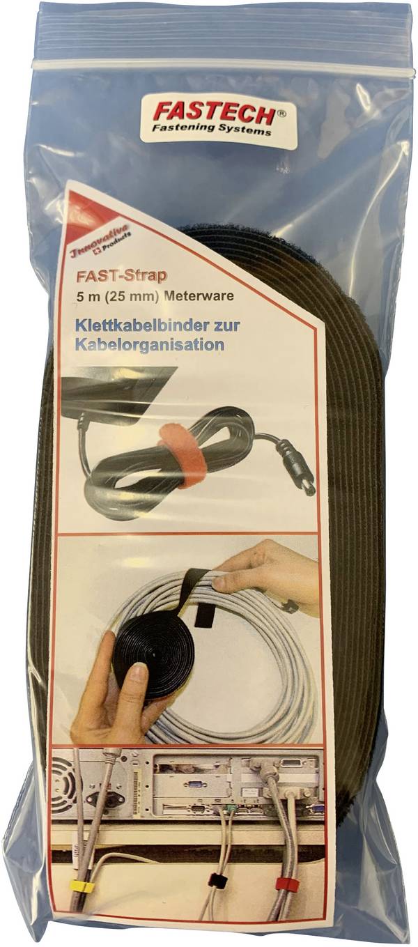 Öntapadó tépőzár szalag, 5 m x 25 mm, fekete, Fastech 695-330 Bag
