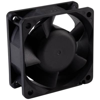 Egy fekete számítógép-ventilátor négyzetes kerettel és öt lapáttal.