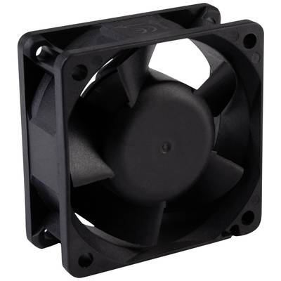 Négy szárnyú, fekete, négyzet alakú ventilátor elektronikai eszközök hűtéséhez.