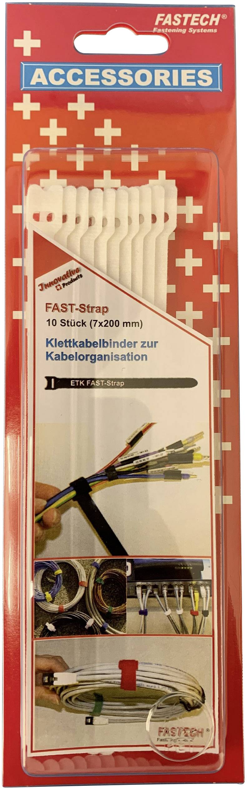 Tépőzáras kábelkötöző 10db-os szett 200 mm x 7 mm fehér színben Fastech 801-010C