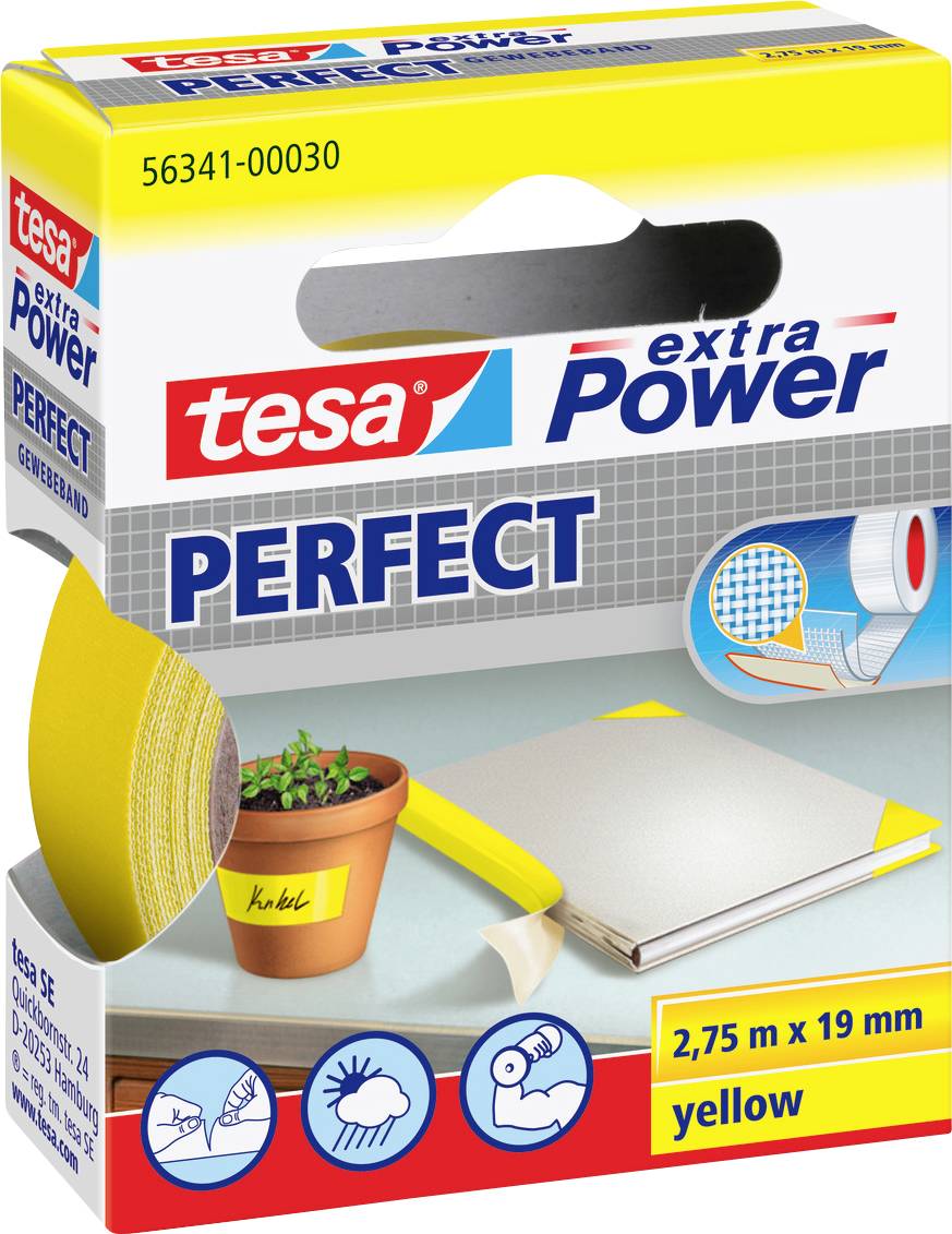 Szövetbetétes ragasztószalag, sárga, 2,75m x 19mm, tesa® EXTRA POWER