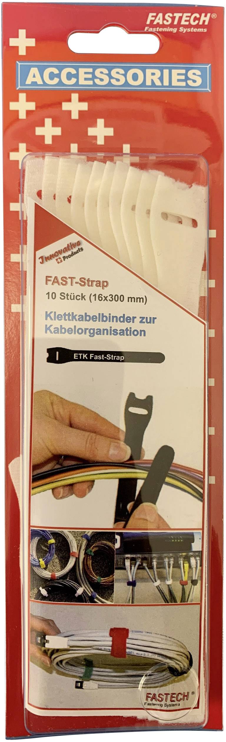 Tépőzáras kábelkötöző 10db-os szett 300 mm x 16 mm fehér színben Fastech 803-010