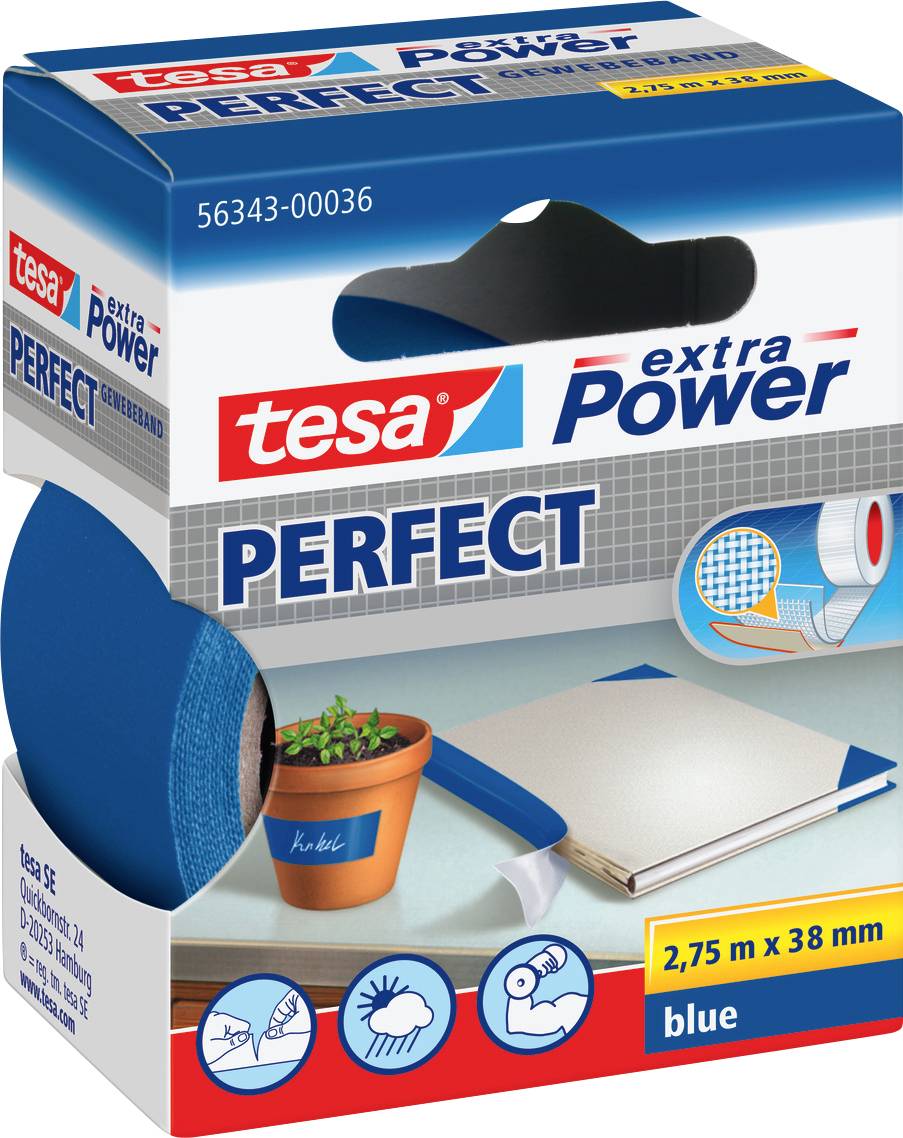 Szövetbetétes ragasztószalag, kék, 2,75 m x 38 mm, tesa® extra Power