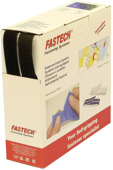 Öntapadó tépőzár, 10 m x 20 mm, fekete, Fastech B20SKL999910