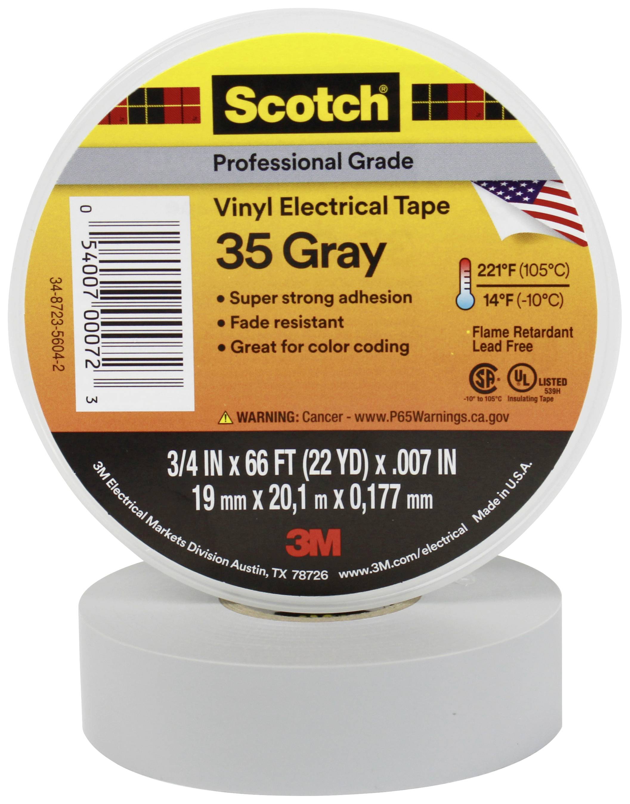 Időjárásálló elektromos szigetelőszalag PVC, 20 m x 19 mm, szürke, 3M Scotch 35, 80-6112-1162-6