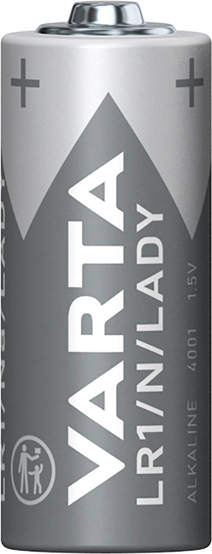 Ezüstszínű VARTA alkáli elem, típus LR1/N/LADY, 1,5V.