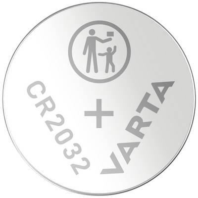 CR2032 gombelem, VARTA márka, szimbólumok: Felnőtt átad egy tárgyat egy gyermeknek.