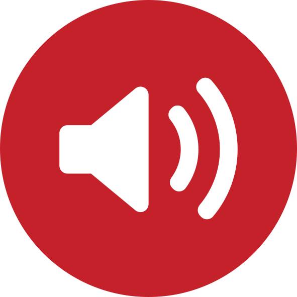 Hangszóró szimbólum piros háttérben, amely a hangerőt vagy a hangvisszaadást jelöli.