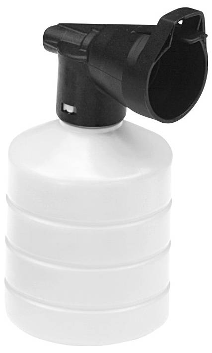 Egy fehér, hengeres tartály fekete tetővel, amely valószínűleg egy spray vagy tisztítószer lehet.