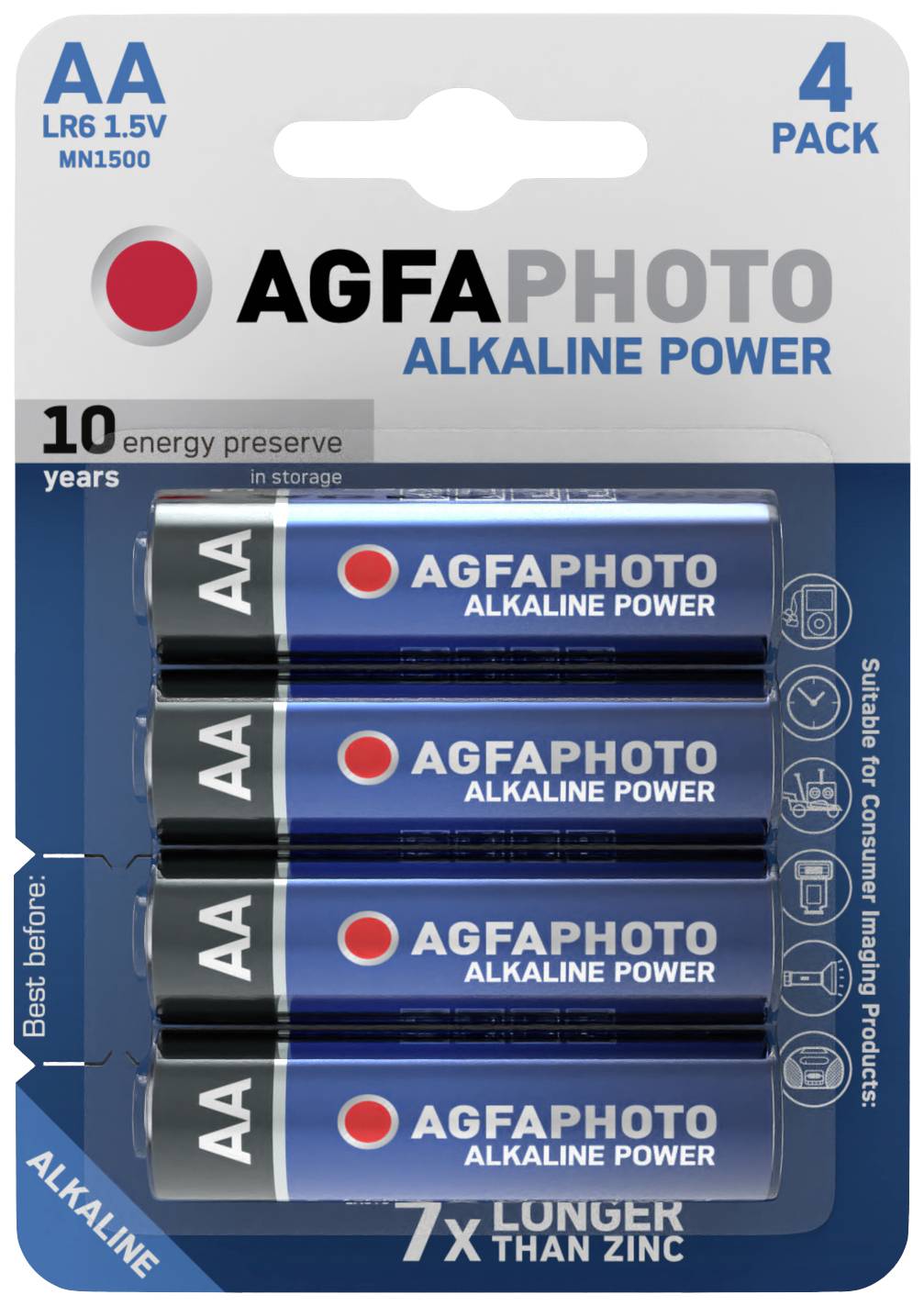 Ceruzaelem AA, alkáli mangán, 1,5V, 4 db, Agfa LR06, AA, LR6, AAB4E, AM3, 815, E91, LR6N
