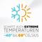 Két félkör: balra hópehely, jobbra nap. Szöveg alatta: 'Kibír akár extrém hőmérsékleteket is -40°-tól 60°-ig Celsius-ban'.